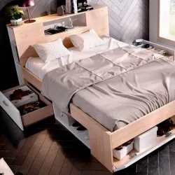 Pack cama COLOMBO 160x200cm (natura e branco) + estrado + colchão SPRING ROLLER - Packs Camas de Casal
