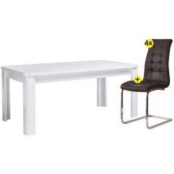 Pack mesa BELLARIVA (branco) + 4 cadeiras LUCAS II (antracite) - Conjuntos de Mesas e Cadeiras