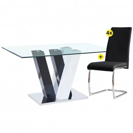 Pack mesa NELLY (preto e branco) + 4 cadeiras BILLY (preto) - Table and Chair Sets