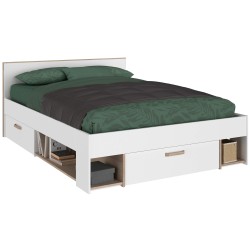 Cama de casal DREAM - branco e carvalho Cama de casal DREAM - branco e carvalho