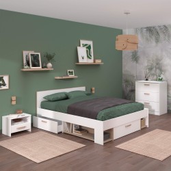 Cama de casal DREAM - branco e carvalho Cama de casal DREAM - branco e carvalho