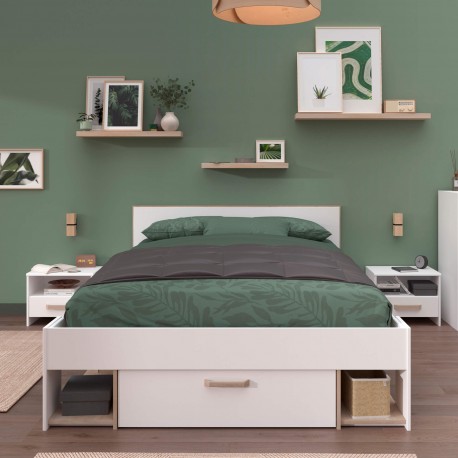 Cama de casal DREAM - branco e carvalho Cama de casal DREAM - branco e carvalho