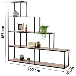 Estante COLORADO em escada (157cm) - preto e carvalho
