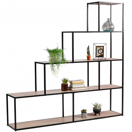 Estante COLORADO em escada (157cm) - preto e carvalho