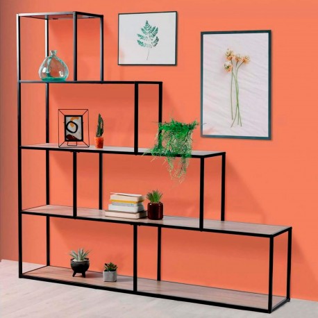 Estante COLORADO em escada (160cm) - preto e carvalho