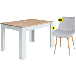 Pack mesa BARCELONA (carvalho e branco) + 4 cadeiras PRADO (cinzento) - Table and Chair Sets