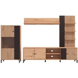 Estante TV AVIGNON - carvalho artesanto e preto