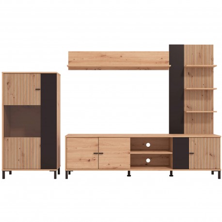 Estante TV AVIGNON - carvalho artesanto e preto