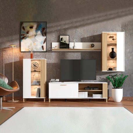 Estante TV BASTIA - carvalho artesanto e branco Estante TV BASTIA - carvalho artesanto e branco