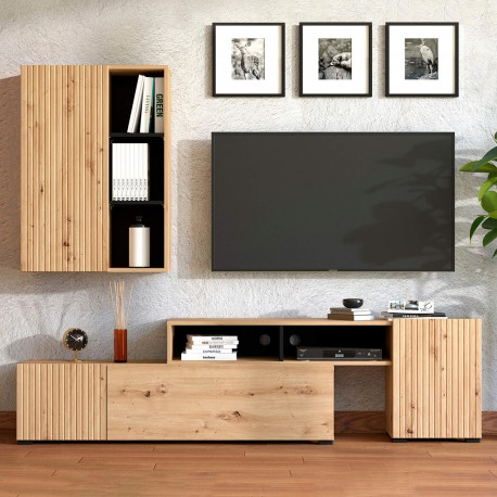 Estante TV BALOS com 3 elementos - Carvalho Artesanato e Preto Estante TV BALOS com 3 elementos - Carvalho Artesanato e Preto