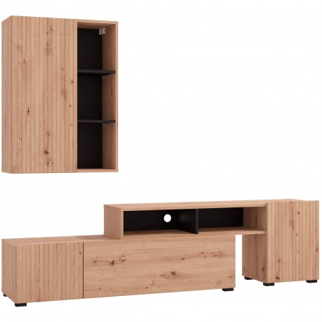 Estante TV BALOS com 3 elementos - Carvalho Artesanato e Preto Estante TV BALOS com 3 elementos - Carvalho Artesanato e Preto