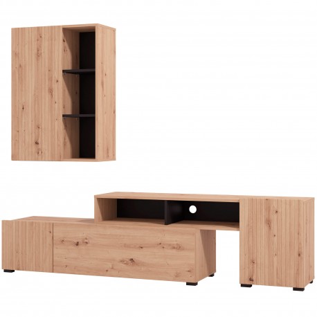 Estante TV BALOS com 3 elementos - Carvalho Artesanato e Preto Estante TV BALOS com 3 elementos - Carvalho Artesanato e Preto