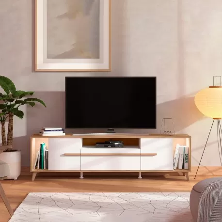 Móvel TV ORLEANS - carvalho artesanato e branco