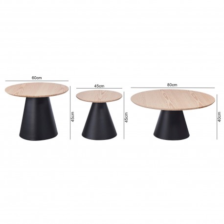 Conjunto 3 mesas de centro AMSTERDAM - carvalho e preto