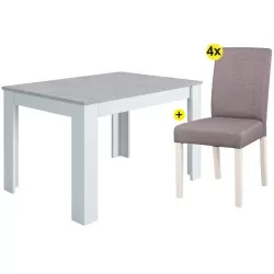 Pack mesa extensível BARCELONA (betão e branco) + 4 cadeiras JULLIETE (cinzento) - Conjuntos de Mesas e Cadeiras