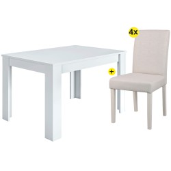 Pack mesa BARCELONA (branco) + 4 cadeiras JULLIETE (marfim) - Table and Chair Sets