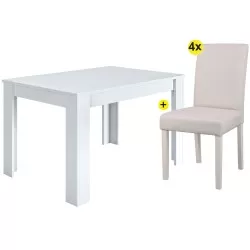 Pack mesa extensível BARCELONA (branco) + 4 cadeiras JULLIETE (marfim) - Conjuntos de Mesas e Cadeiras
