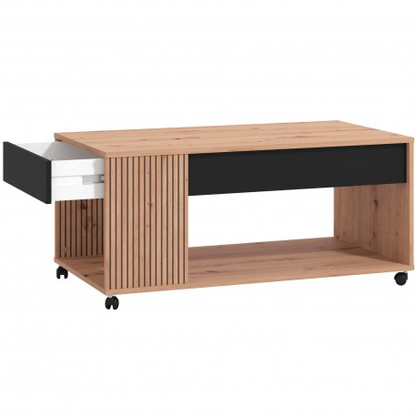 Mesa de centro MAYENNE com 1 gaveta - carvalho artesanato e preto