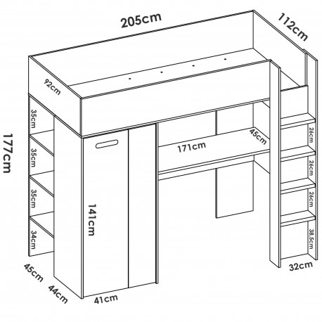 Cama GASPAR com secretária e roupeiro - Youth Rooms