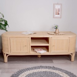 Móvel TV INDO em rattan com 2 portas - Carvalho e Rattan