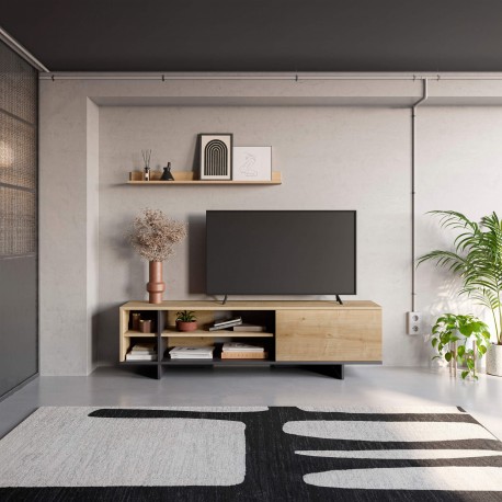 Móvel TV CEQUOIA 160 cm preto e carvalho Móvel TV CEQUOIA 160 cm preto e carvalho