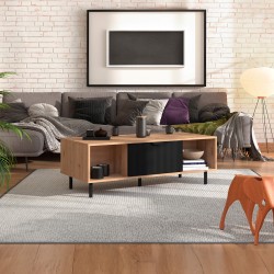 Mesa de centro VANDEA com 2 portas - Carvalho Artesanato e Preto Mate