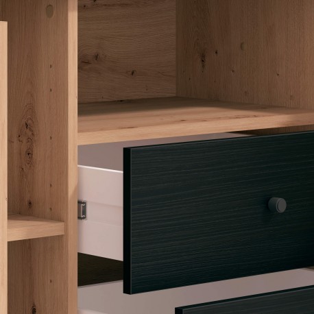 Móvel TV CORREZE 208 cm Carvalho artesanato e Preto mate Móvel TV CORREZE 208 cm Carvalho artesanato e Preto mate