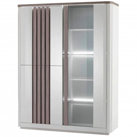 Vitrine PESARO com 3 portas e com LED - carvalho cinza