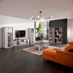 Mesa de centro elevatória PESARO - Cinzento Brilho e Carvalho Cinza