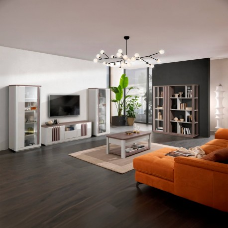 Mesa de centro elevatória PESARO - Cinzento Brilho e Carvalho Cinza