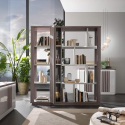 Estante PESARO com 1 porta - Cinzento Brilho e Carvalho Cinza