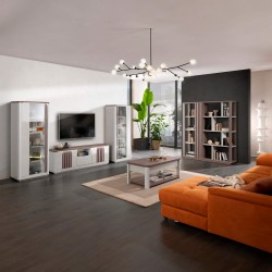 Estante PESARO com 1 porta - Cinzento Brilho e Carvalho Cinza