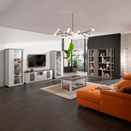 Estante PESARO com 1 porta - Cinzento Brilho e Carvalho Cinza