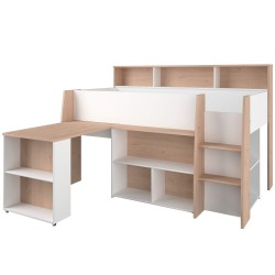 Cama alta LUCAS com secretária - carvalho e branco Cama alta LUCAS com secretária - carvalho e branco