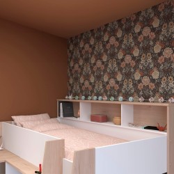 Cama alta LUCAS com secretária - carvalho e branco Cama alta LUCAS com secretária - carvalho e branco