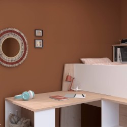 Cama alta LUCAS com secretária - carvalho e branco Cama alta LUCAS com secretária - carvalho e branco