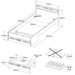 Cama de solteiro FABRIZIO com gaveta - cinzento e cinzento escuro