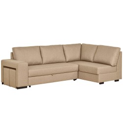 Sofá chaise longue AURORA com cama, poufs e baú - bege