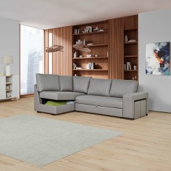 Sofá chaise longue AURORA com cama, poufs e baú - cinzento