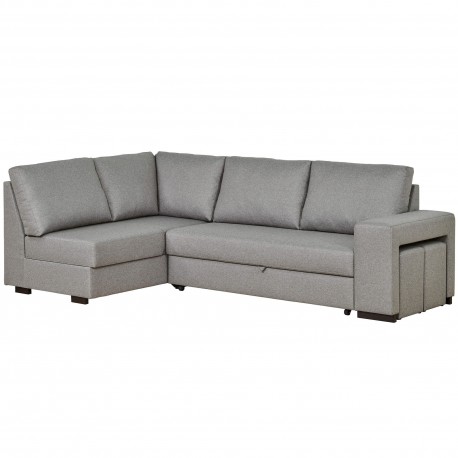 Sofá chaise longue AURORA com cama, poufs e baú - cinzento