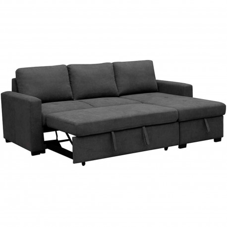 Sofá chaise longue reversível ALLAN com cama e baú - cinzento escuro