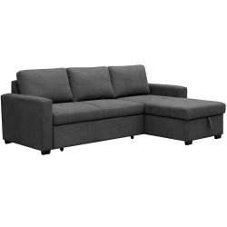 Sofá chaise longue reversível ALLAN com cama e baú - cinzento escuro