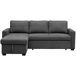 Sofá chaise longue reversível ALLAN com cama e baú - cinzento escuro