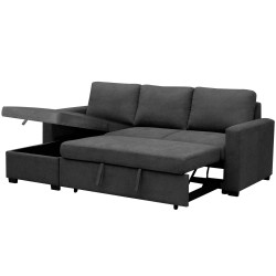 Sofá chaise longue reversível ALLAN com cama e baú - cinzento escuro