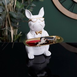 Travessa decorativa BULLDOG - branco e dourado