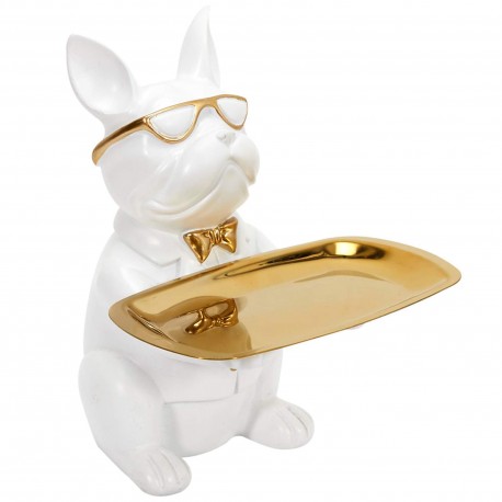 Travessa decorativa BULLDOG - branco e dourado