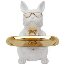 Travessa decorativa BULLDOG - branco e dourado