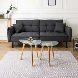 Conjunto de 2 mesas de apoio ELIJAH - carvalho e vidro