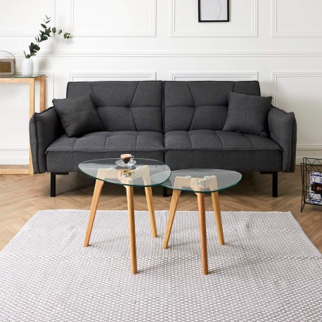 Conjunto de 2 mesas de apoio ELIJAH - carvalho e vidro