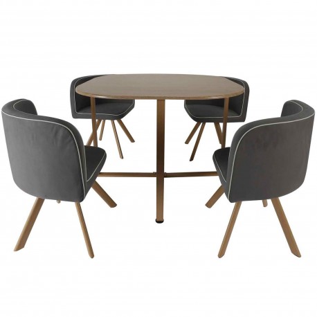 Conjunto mesa + 4 cadeiras SPACY II - cinza escuro e castanho